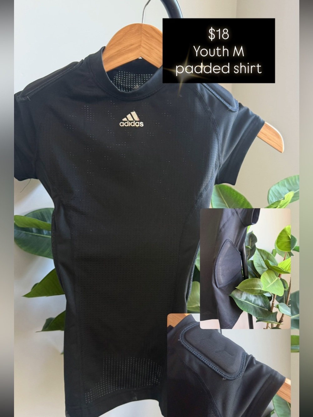adidas Black Youth Padded Jersey Top